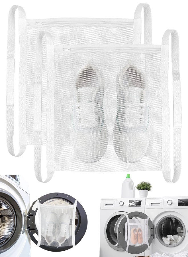 2 Pack Sneaker Dryer Bag 15.7x15.7 Inch Dry Net Bag For Dryer With Zipper And Strap For Shoes, White Large HoneyComber Mesh Bags For Washing Machine - Image 1